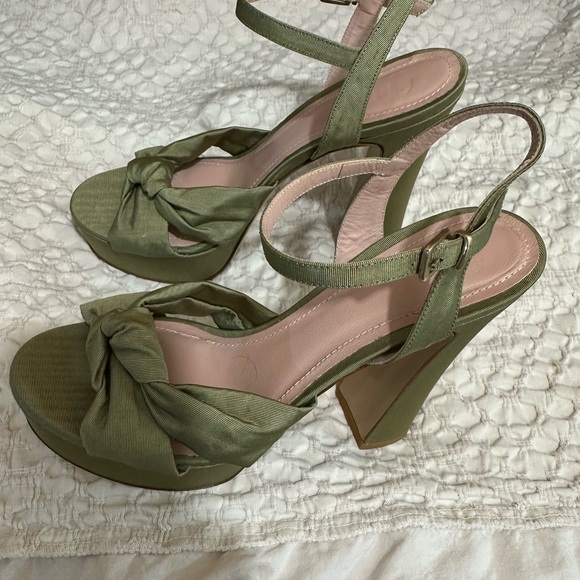 8 by YOOX brand Italy MOIRÉ PLATFORM SANDAL heels 38 olive golden green - Picture 7 of 14